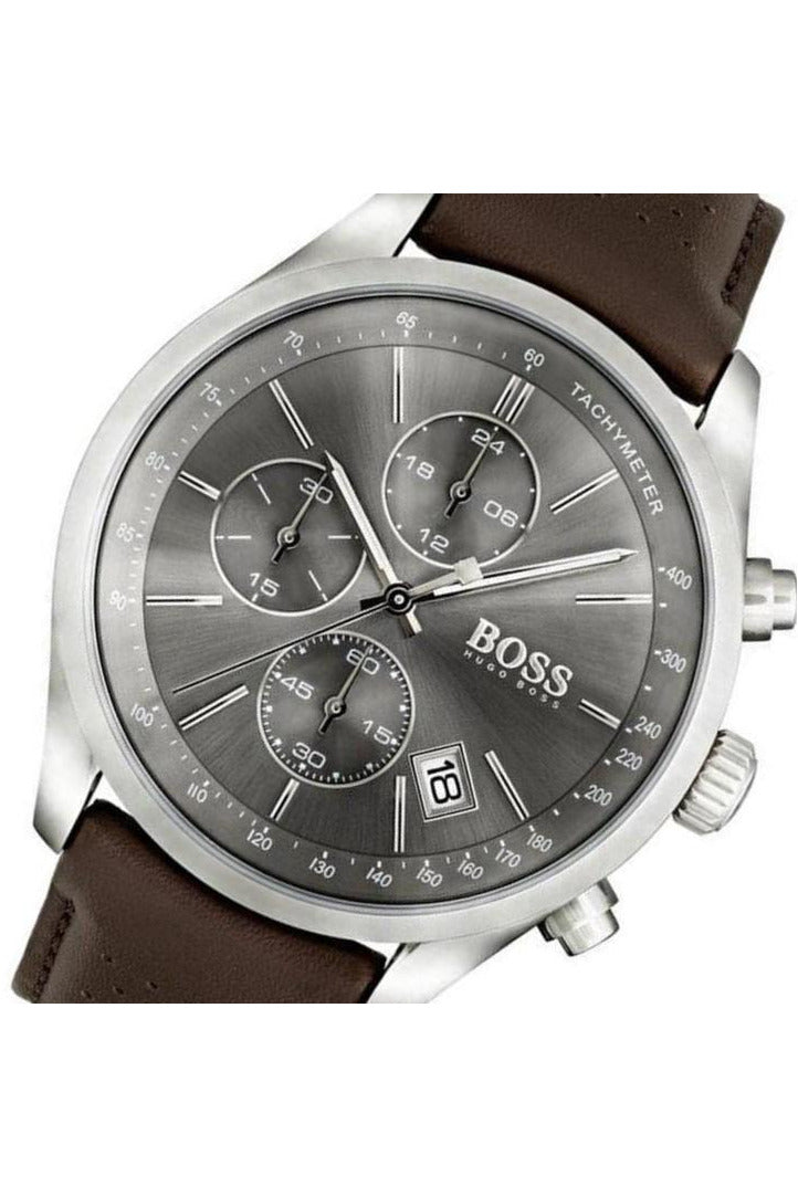 Buy Hugo Boss Mens Chronograph Quartz Leather Strap Grey Dial 44mm Watch - 1513476 in Pakistan