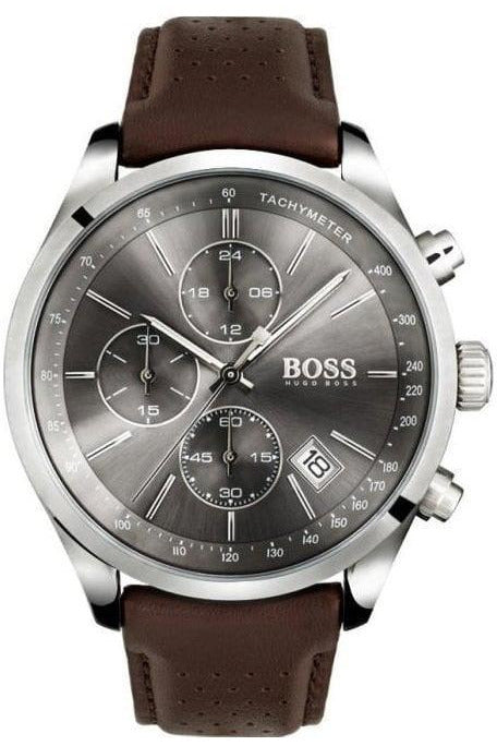 Buy Hugo Boss Mens Chronograph Quartz Leather Strap Grey Dial 44mm Watch - 1513476 in Pakistan