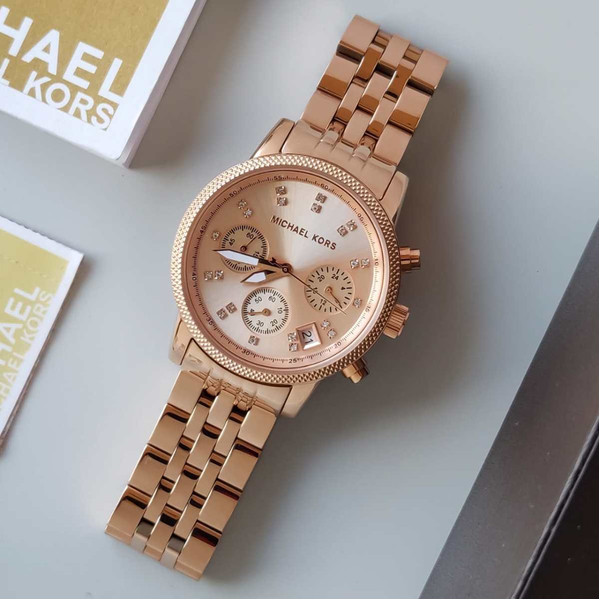 Buy Michael Kors Ritz Chronograph Rose Gold Dial Steel Ladies Watch - Mk6077 in Pakistan
