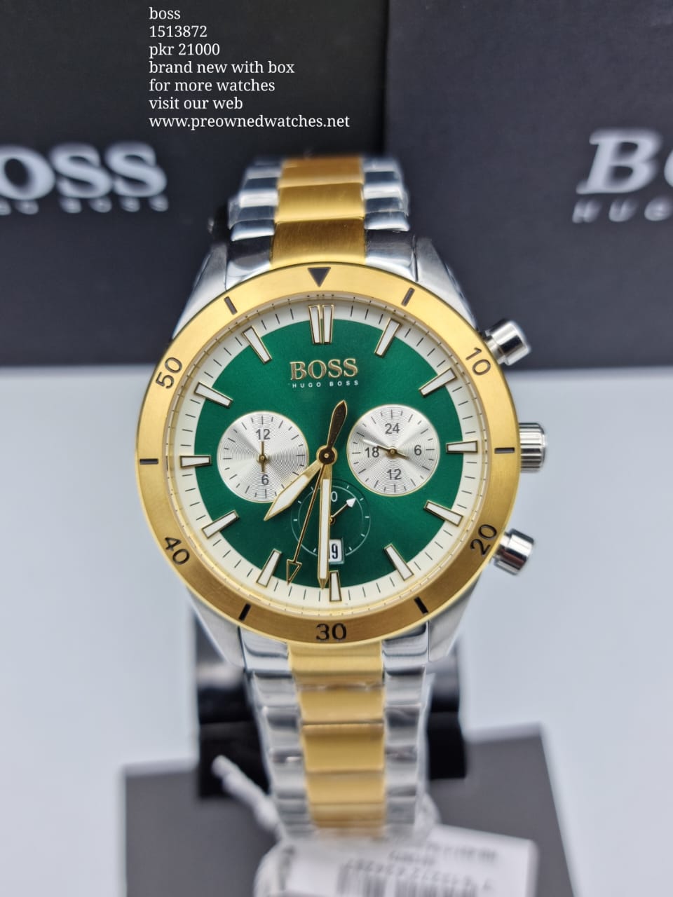 Buy Hugo Boss Mens Chronograph Quartz Stainless Steel Green Dial 44mm Watch - 1513872 in Pakistan
