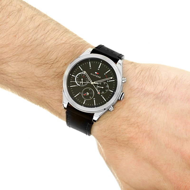 Buy Tommy Hilfiger Mens Quartz Black Leather Strap Black Dial 44mm Watch - 1791740 in Pakistan