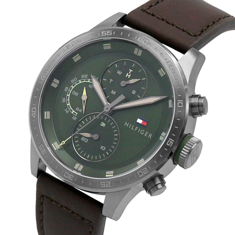 Buy Tommy Hilfiger Mens Quartz Leather Strap Green Dial 46mm Watch - 1791809 in Pakistan