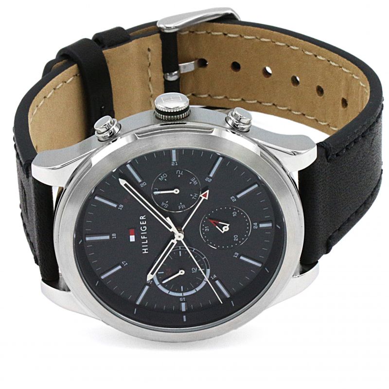 Buy Tommy Hilfiger Mens Quartz Black Leather Strap Black Dial 44mm Watch - 1791740 in Pakistan
