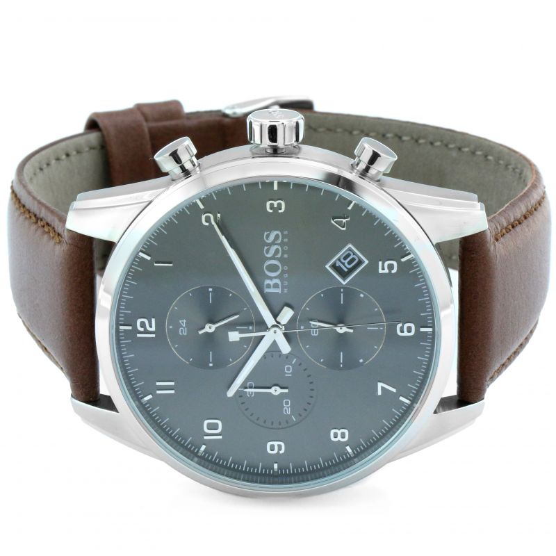 Buy Hugo Boss Mens Quartz Brown Leather Strap Grey Dial 44mm Watch - 1513787 in Pakistan