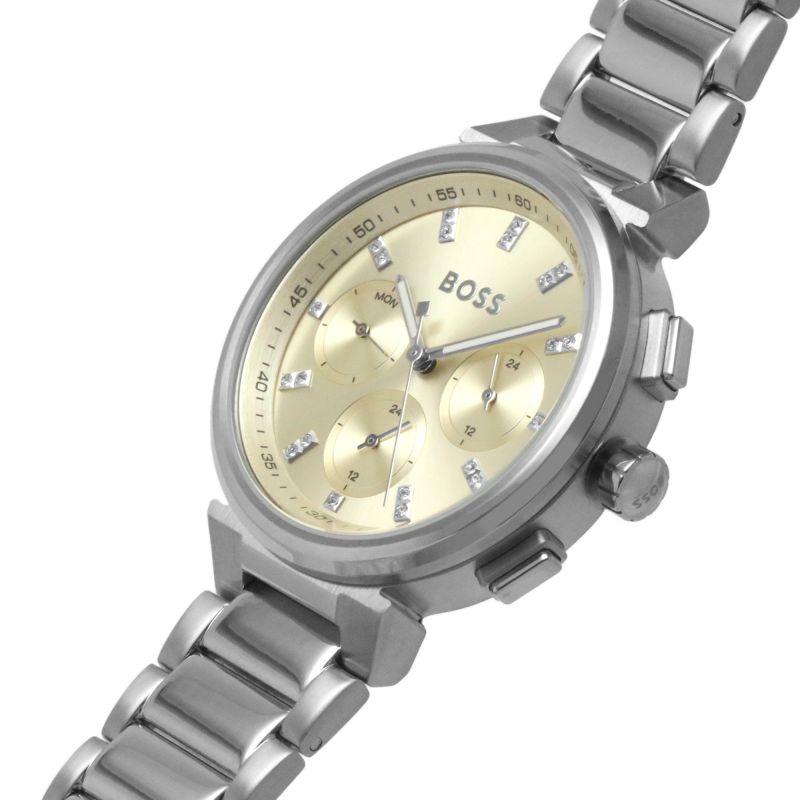 Buy Hugo Boss Women's Chronograph Silver Stainless Steel Gold Dial Watch - 1502676 in Pakistan