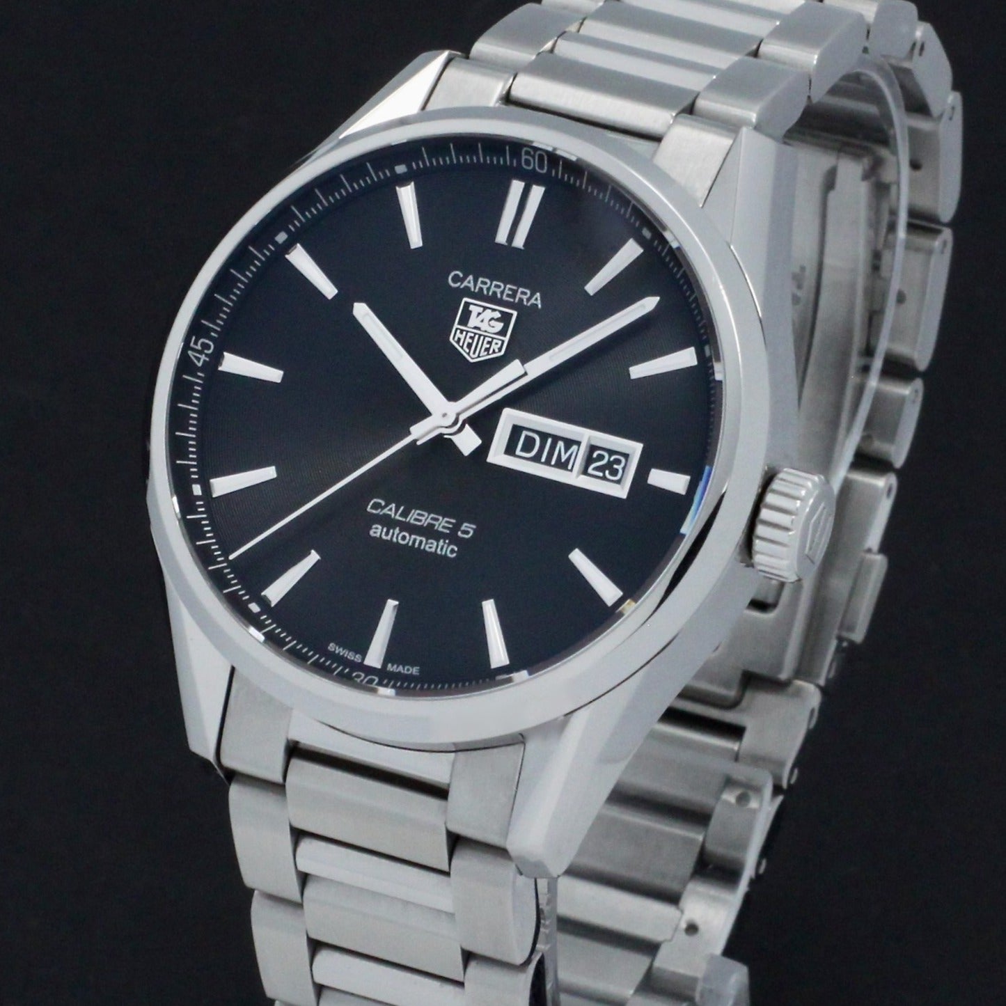 Buy Tag Heuer Carrera Calibre 5 Black Dial Silver Steel Strap Watch for Men - WAR201A.BA0723 in Pakistan