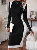 Buy SHEIN Knit Mix Knitted Elegant Commuter Midi Dress For Women,Floral Pattern Half High Neck Long Sleeve Contrast Color Fitted Sweater Dress (Floral Random) in Pakistan