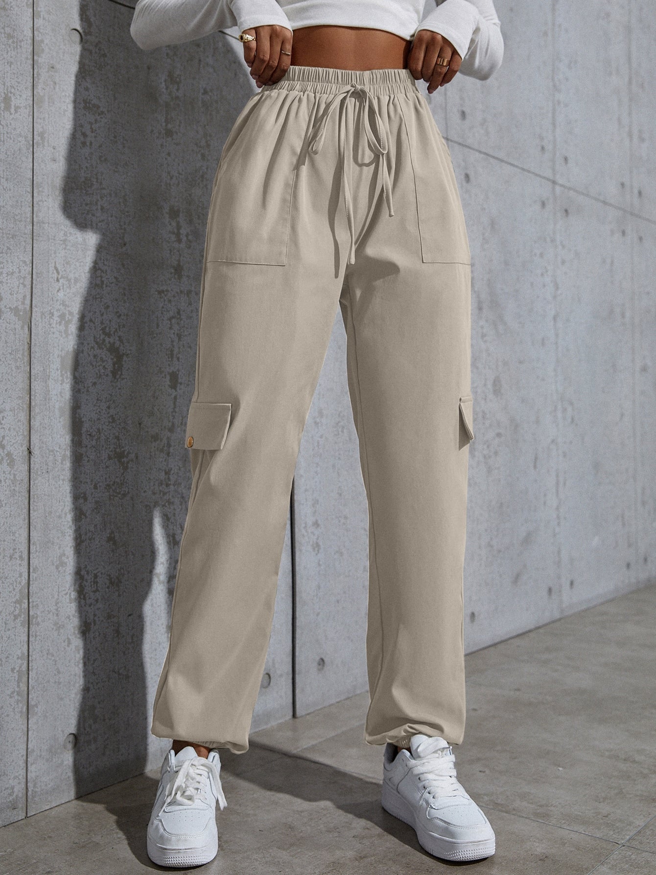 Buy SHEIN Knot Waist Flap Pocket Cargo Pants in Pakistan