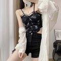 Buy Florea - Floral Asymmetrical Camisole Top - Black in Pakistan