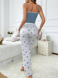 Buy SHEIN Lace Contrast Strappy Cami Top And Ditsy Floral Long Pants, Two-Piece Set in Pakistan