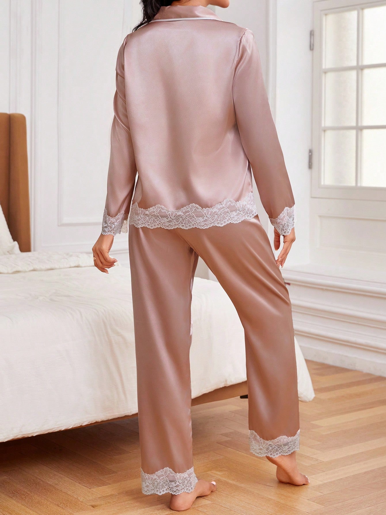 Buy SHEIN Ladies' Lace Trimmed Satin Pajama Set in Pakistan
