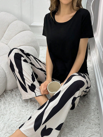 Buy SHEIN Ladies' Simple & Fashionable Casual Short Sleeve Top & Pants Pajama Set in Pakistan