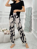 Buy SHEIN Ladies' Simple & Fashionable Casual Short Sleeve Top & Pants Pajama Set in Pakistan