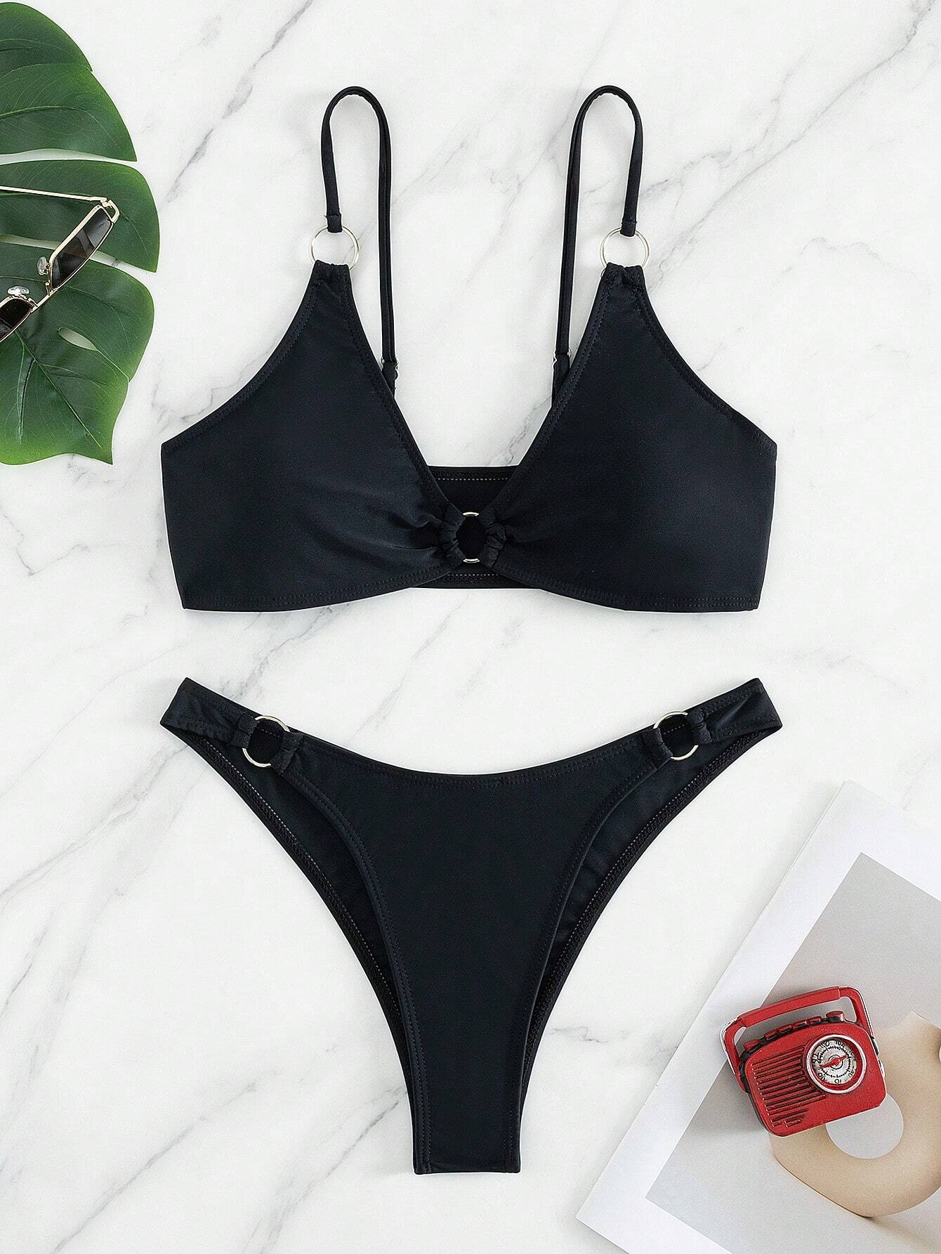 Buy SHEIN Ladies' Solid Color Circular Ring Connection Separated Swimsuit, 2pcs/Set in Pakistan