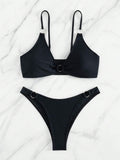 Buy SHEIN Ladies' Solid Color Circular Ring Connection Separated Swimsuit, 2pcs/Set in Pakistan