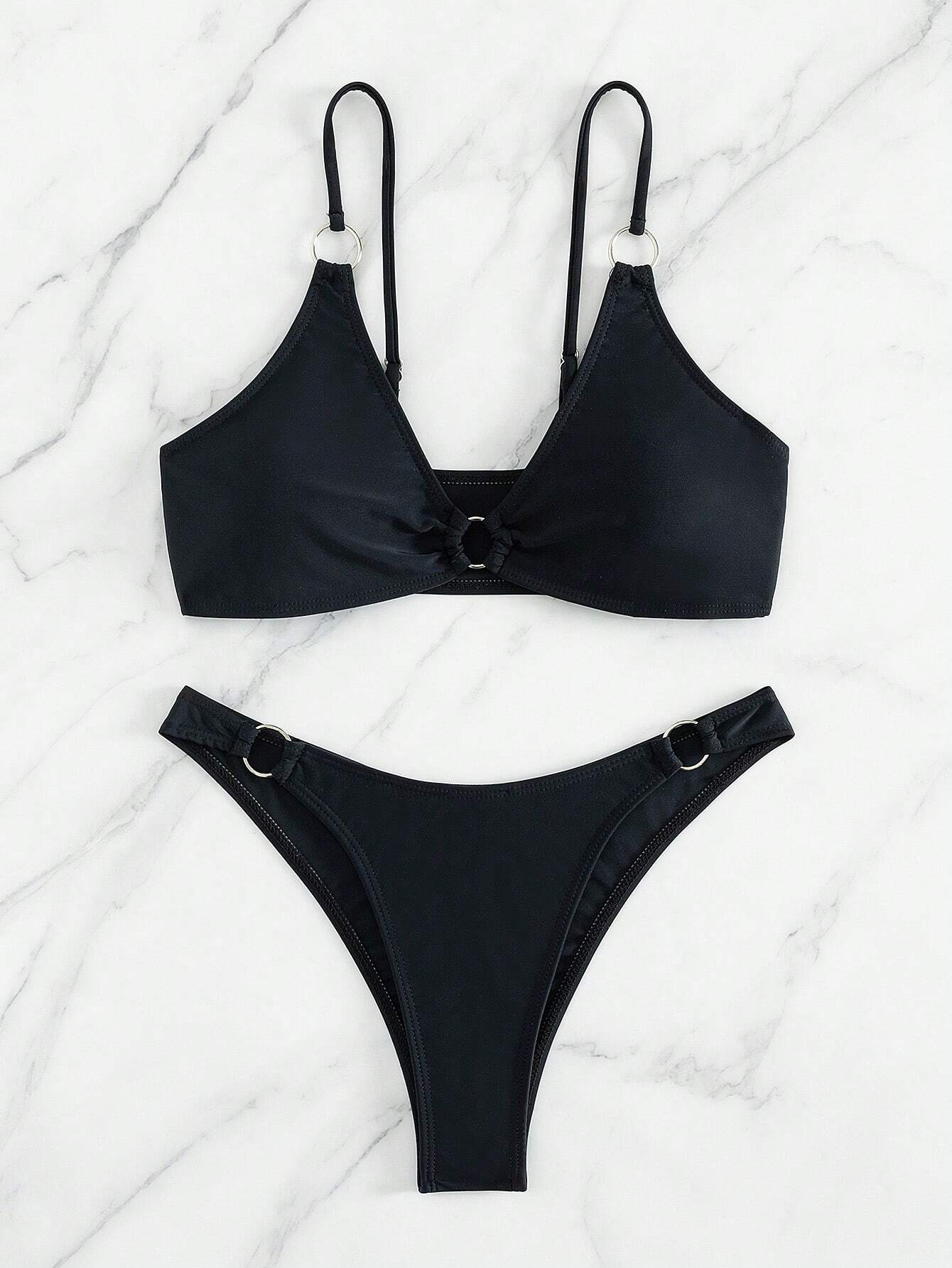 Buy SHEIN Ladies' Solid Color Circular Ring Connection Separated Swimsuit, 2pcs/Set in Pakistan