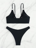 Buy SHEIN Ladies' Solid Color Circular Ring Connection Separated Swimsuit, 2pcs/Set in Pakistan