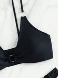 Buy SHEIN Ladies' Solid Color Circular Ring Connection Separated Swimsuit, 2pcs/Set in Pakistan