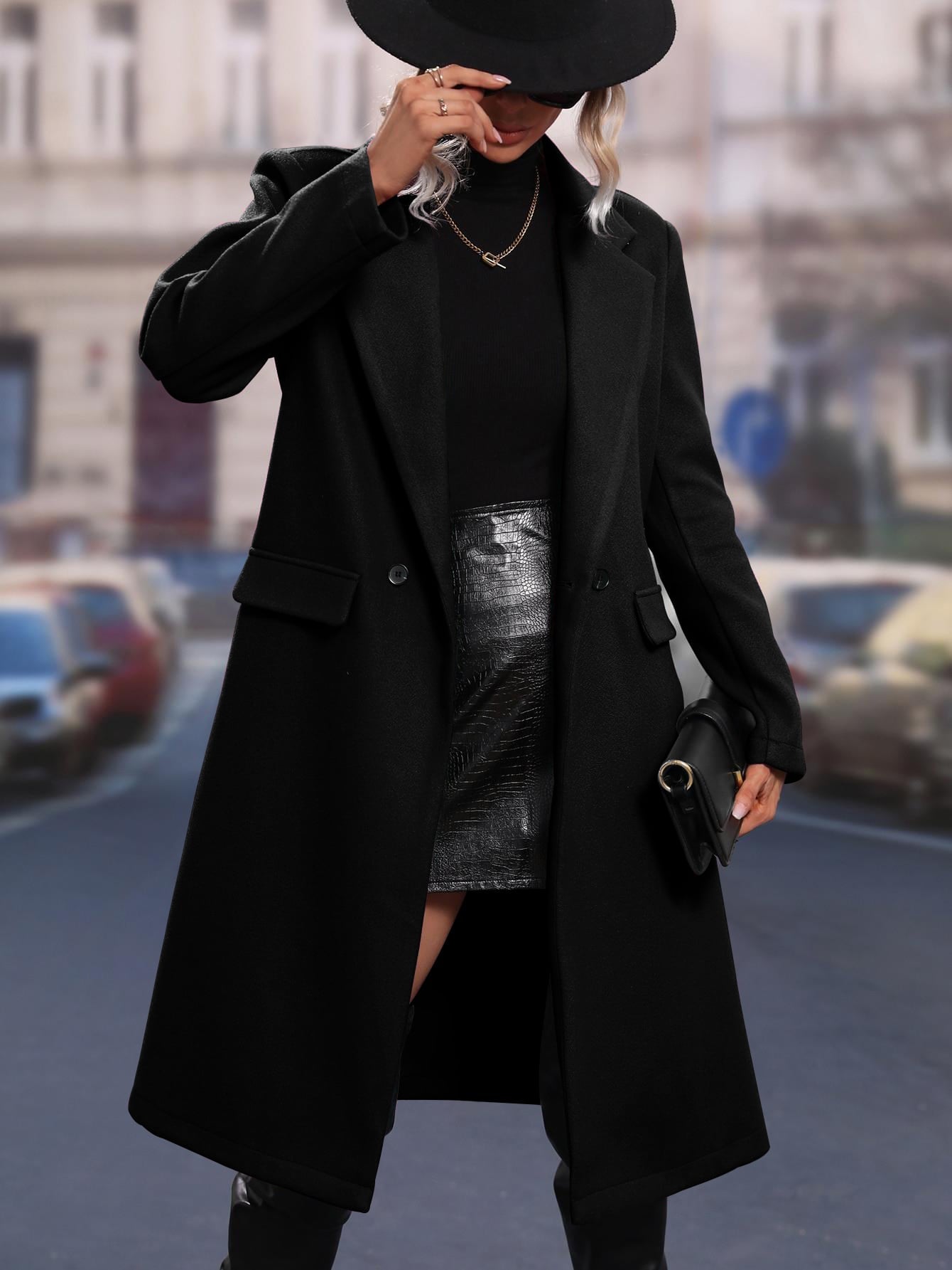 Buy SHEIN Lapel Neck Double Breasted Overcoat in Pakistan