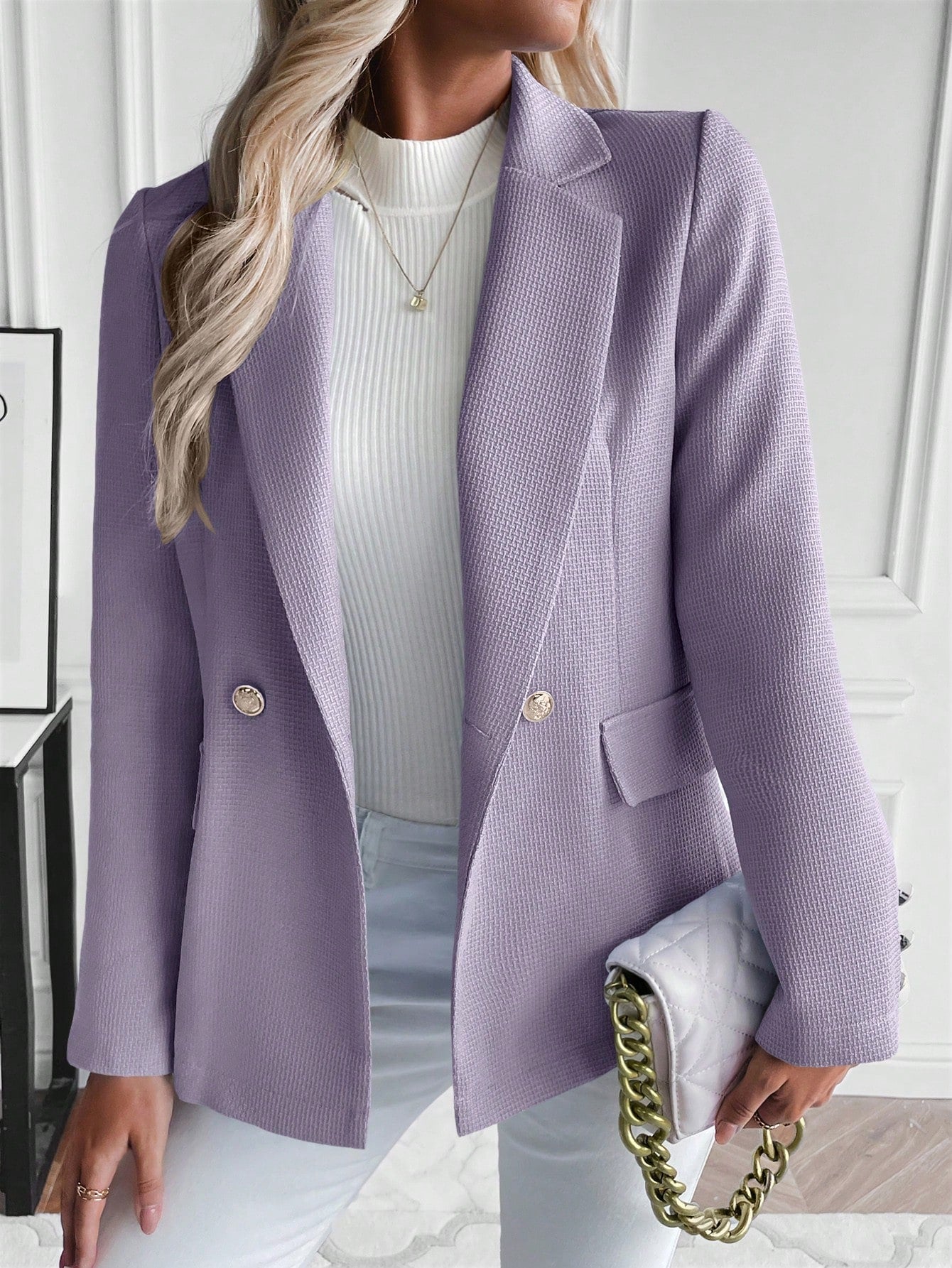 Buy SHEIN Lapel Neck Double Button Blazer in Pakistan