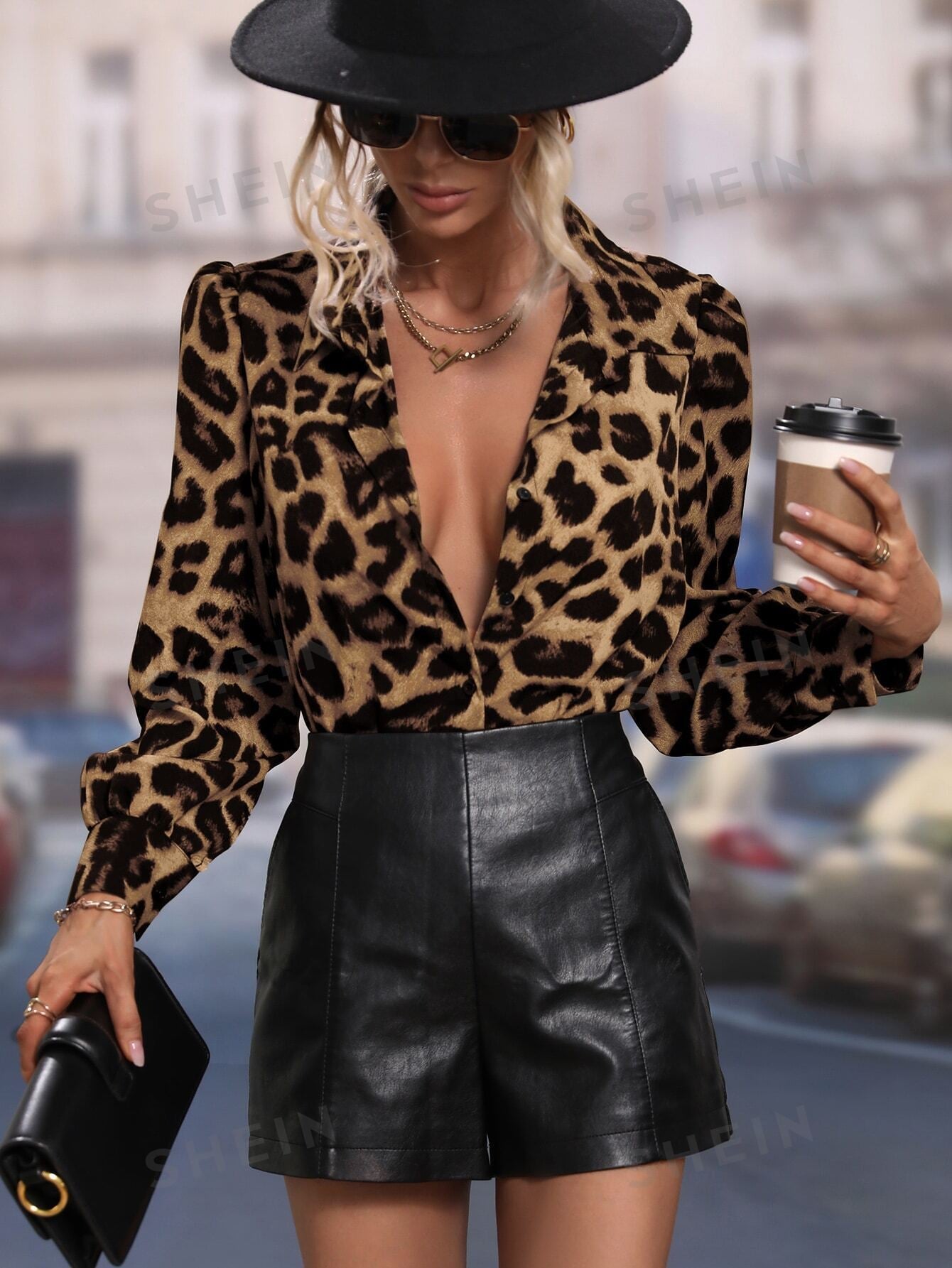 Buy SHEIN Leopard Print Puff Sleeve Shirt in Pakistan