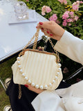 Buy SHEIN Lightweight,Business Casual Argyle Princess Faux Pearl & Rhinestone Pearl Chain & Decor Mini Faux Pearl Decor Kiss Lock Satchel Bag For Party in Pakistan