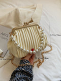 Buy SHEIN Lightweight,Business Casual Argyle Princess Faux Pearl & Rhinestone Pearl Chain & Decor Mini Faux Pearl Decor Kiss Lock Satchel Bag For Party in Pakistan