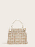 Buy SHEIN Lightweight,Business Casual Glitter, Shiny, Luxury, Glamorous, Elegant, Exquisite Mini Faux Pearl Decor Tweed Satchel Bag in Pakistan