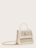 Buy SHEIN Lightweight,Business Casual Glitter, Shiny, Luxury, Glamorous, Elegant, Exquisite Mini Faux Pearl Decor Tweed Satchel Bag in Pakistan