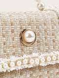 Buy SHEIN Lightweight,Business Casual Glitter, Shiny, Luxury, Glamorous, Elegant, Exquisite Mini Faux Pearl Decor Tweed Satchel Bag in Pakistan