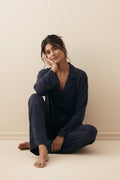 Buy Cloud Linen Pajama Set - Navyblue in Pakistan