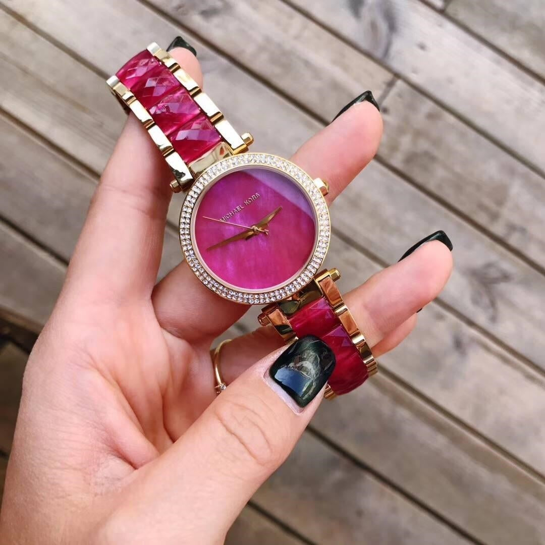 Buy Michael Kors Parker Pink Mother Of Pearl Dial Two Tone Stainless Steel Strap Ladies Watch - Mk6490 in Pakistan