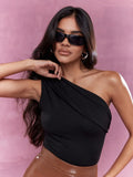 Buy SHEIN MISSGUIDED Jersey Asymmetric One Shoulder Ruched Sleeveless Top in Pakistan