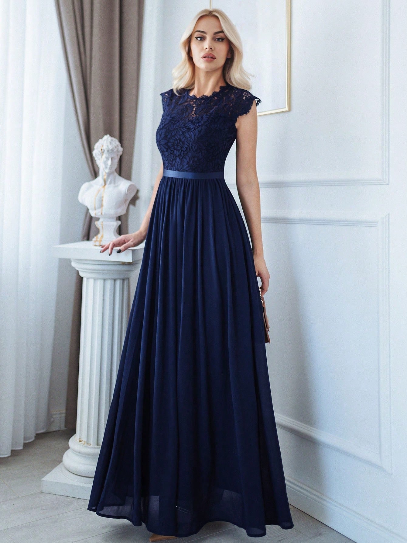 Buy SHEIN MIUSOL Floral Lace Bodice Chiffon Ribbon Waist Maxi Formal Dress in Pakistan