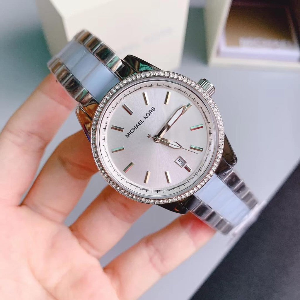 Buy Michael Kors Blue & Silver Steel Strap Silver Dial Women's Watch - Mk6348 in Pakistan