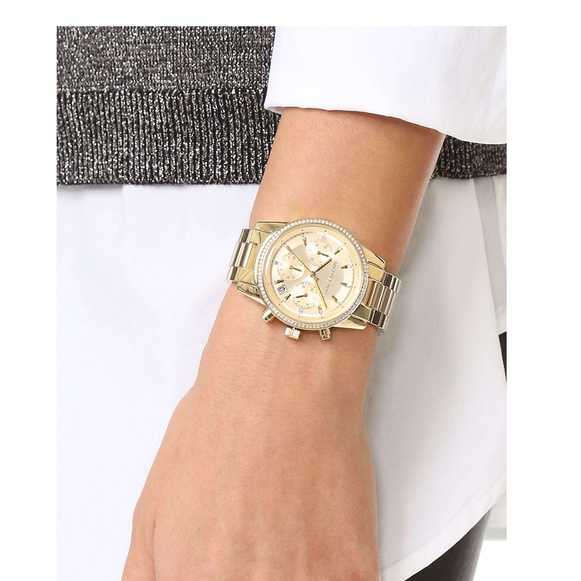 Buy Michael Kors Ritz Chronograph Gold Dial Gold Steel Strap Watch for Women - MK6356 in Pakistan