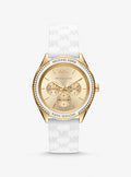 Buy Michael Kors Jessa Gold Dial with Diamonds White Leather Strap Watch for Women - MK7267 in Pakistan