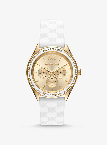 Buy Michael Kors Jessa Gold Dial with Diamonds White Leather Strap Watch for Women - MK7267 in Pakistan