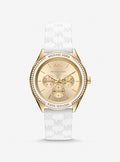 Buy Michael Kors Jessa Gold Dial with Diamonds White Leather Strap Watch for Women - MK7267 in Pakistan