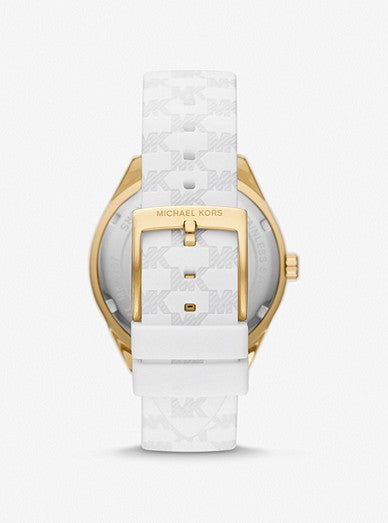 Buy Michael Kors Jessa Gold Dial with Diamonds White Leather Strap Watch for Women - MK7267 in Pakistan
