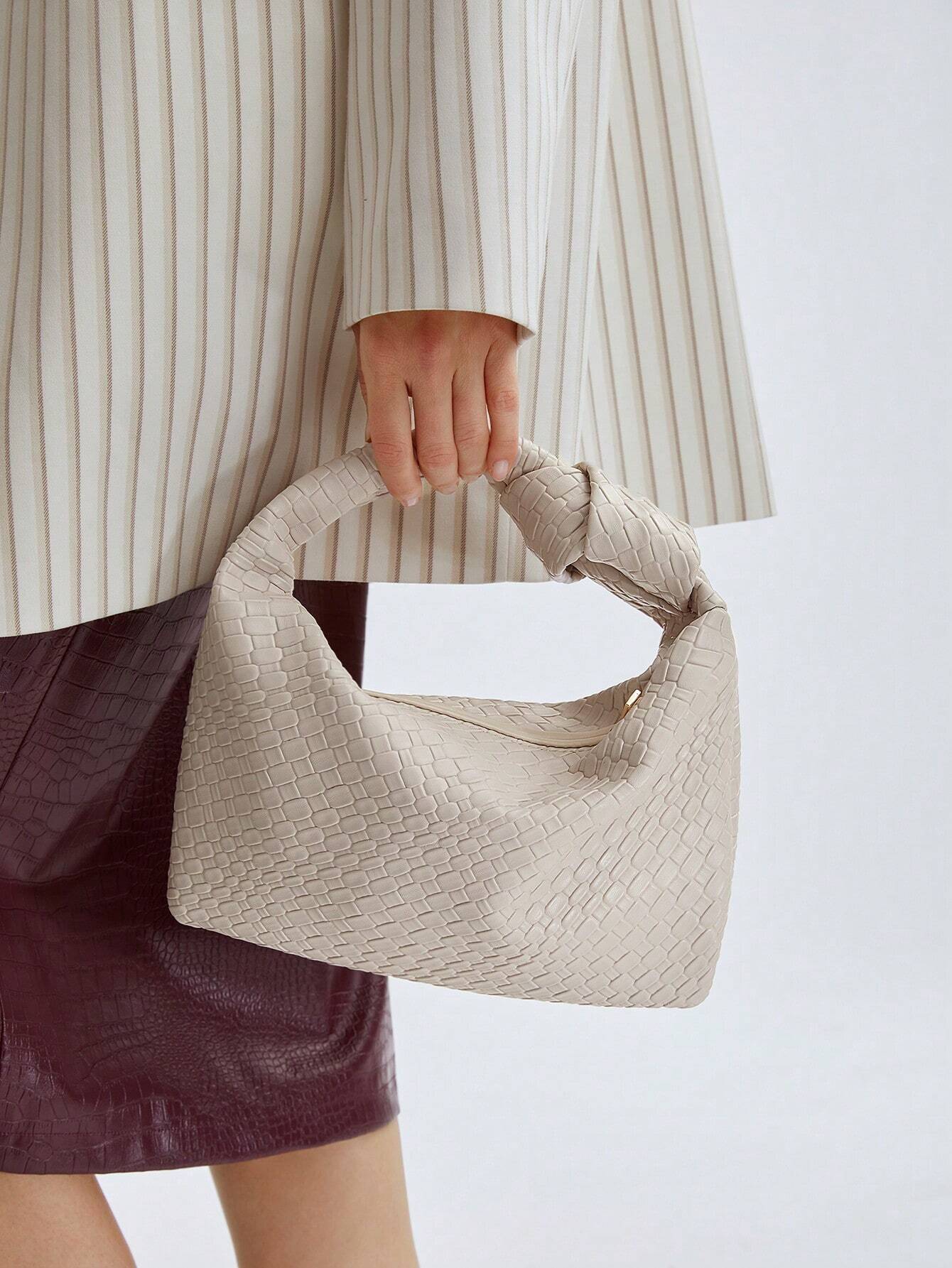 Buy SHEIN MOTF PREMIUM WOMEN'S MINIMALIST AND FASHIONABLE EMBOSSED ZIPPER TOP HANDLE BAG FOR COMMUTING in Pakistan