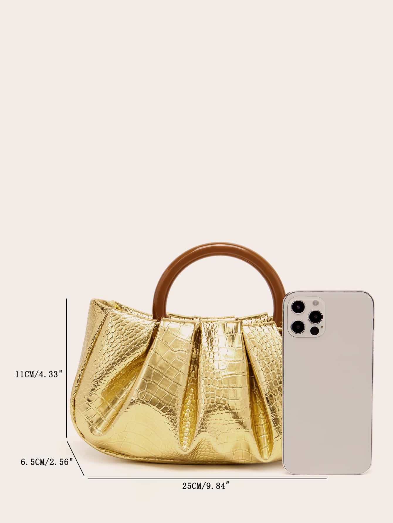 Buy SHEIN Metallic Crocodile Embossed Ruched Bag in Pakistan