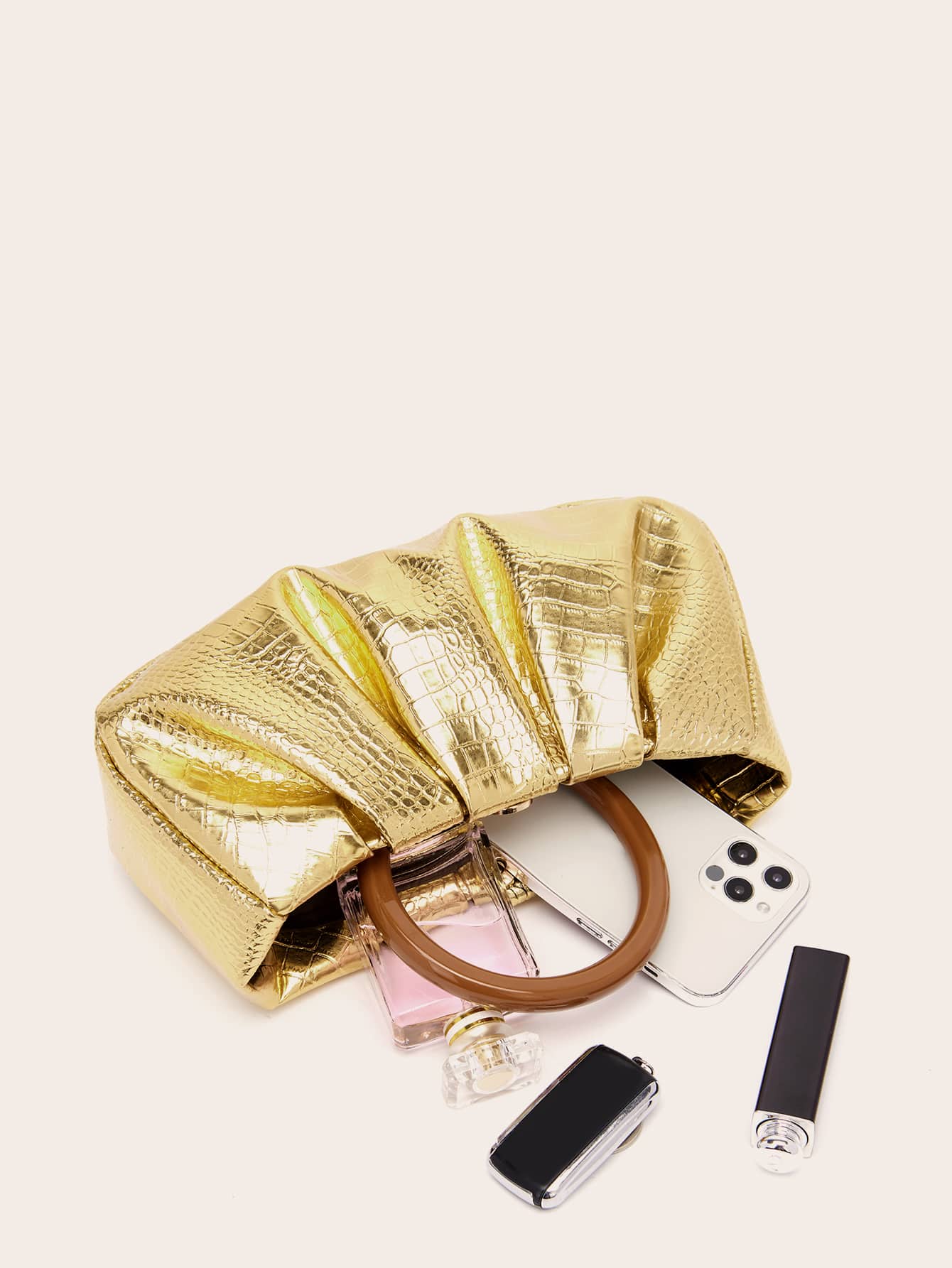 Buy SHEIN Metallic Crocodile Embossed Ruched Bag in Pakistan