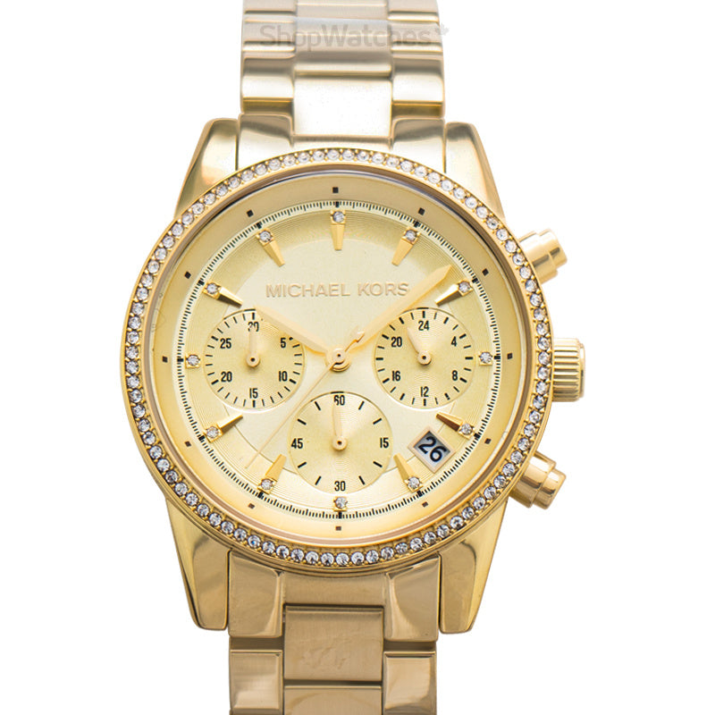 Buy Michael Kors Ritz Chronograph Gold Dial Gold Steel Strap Watch for Women - MK6356 in Pakistan
