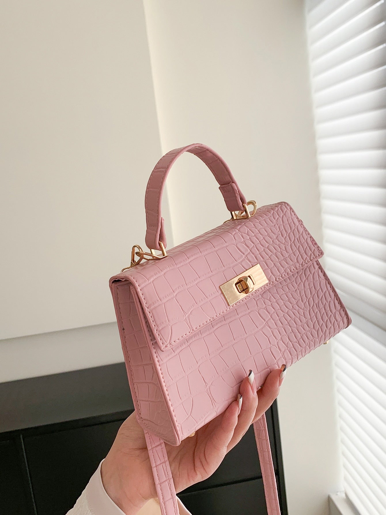 Buy SHEIN Mini Crocodile Embossed Twist Lock Flap Square Bag in Pakistan