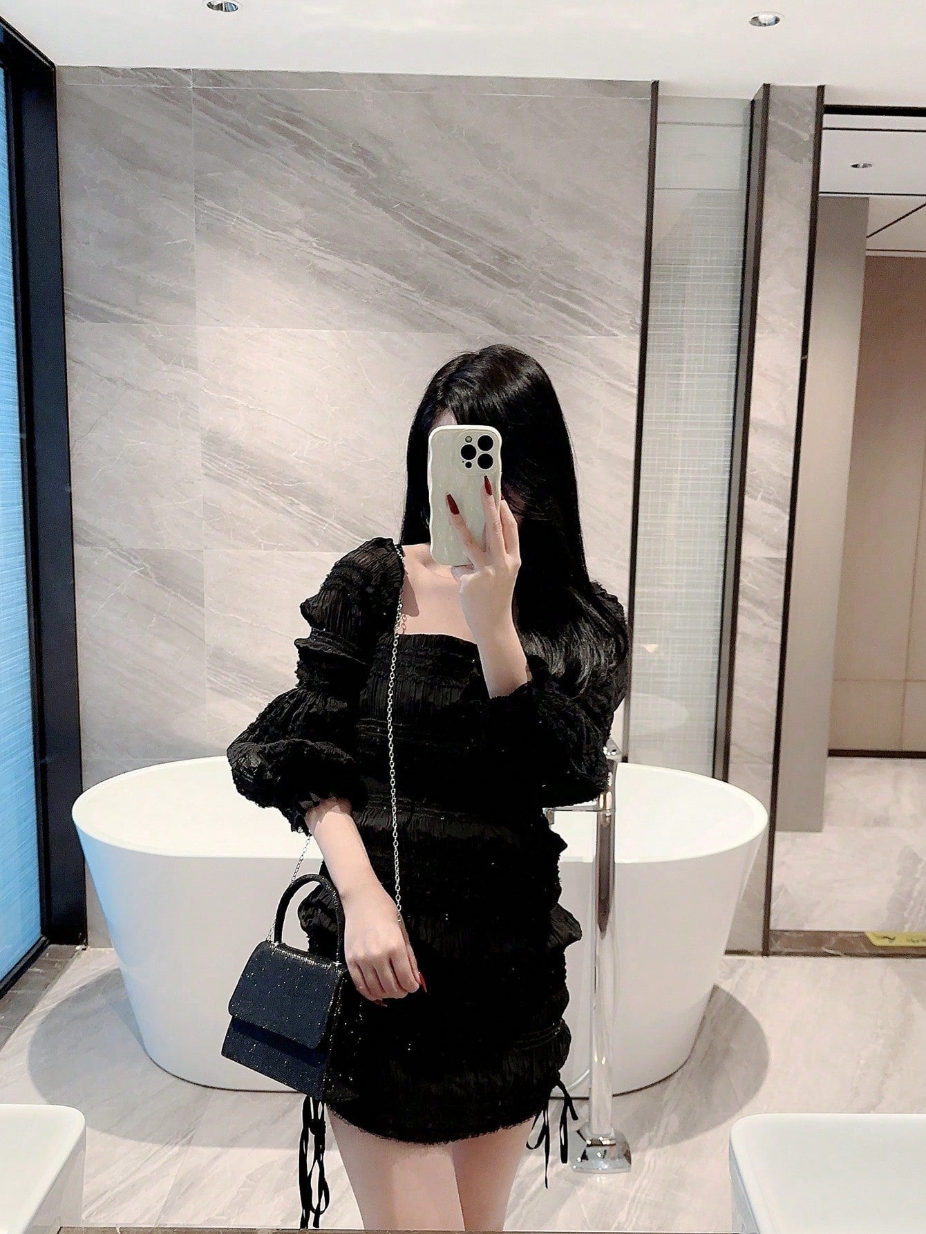 Buy SHEIN Mini Flap Square Bag Glitter Black Minimalist in Pakistan