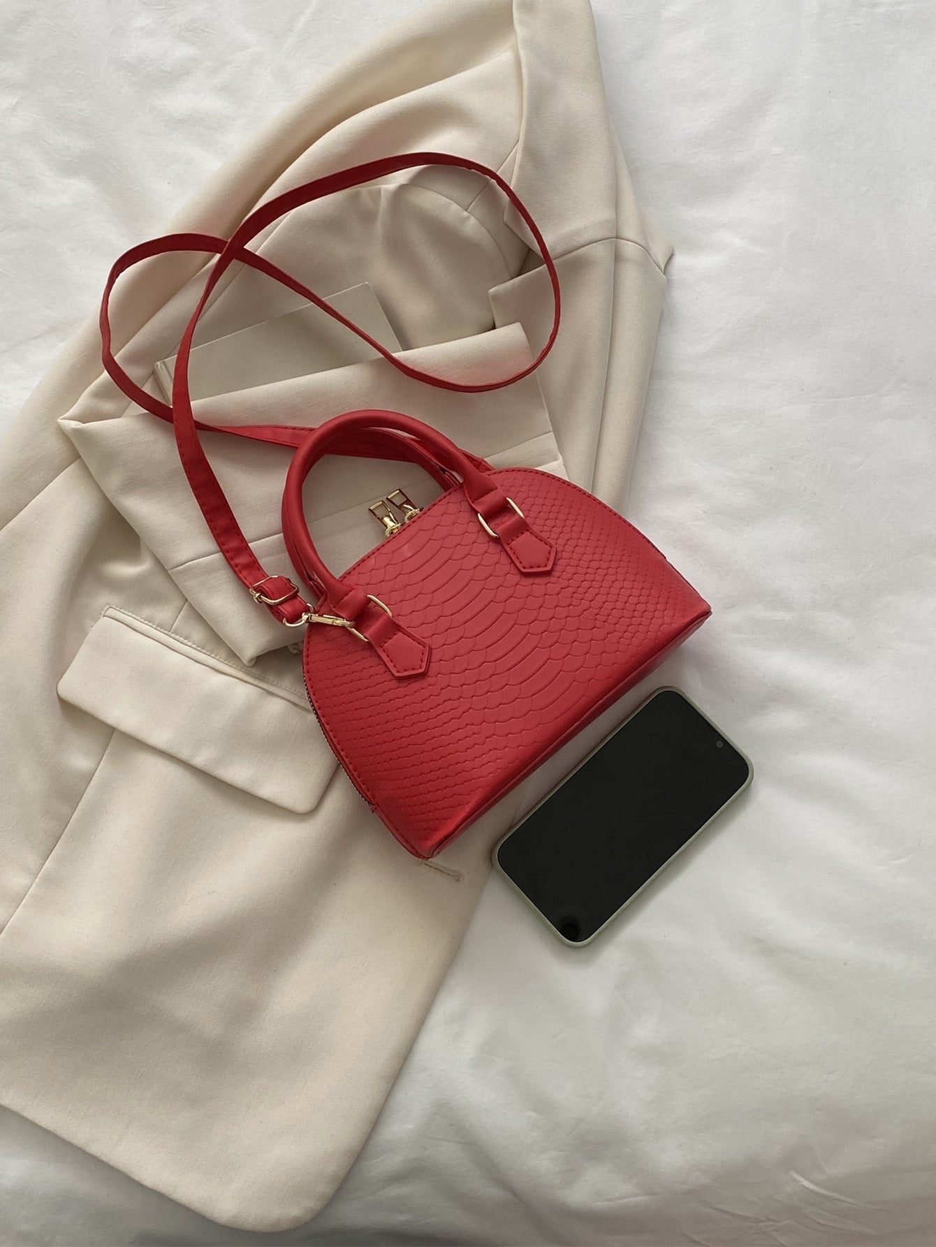Buy SHEIN Mini Neon Pink Snakeskin Embossed Dome Bag in Pakistan