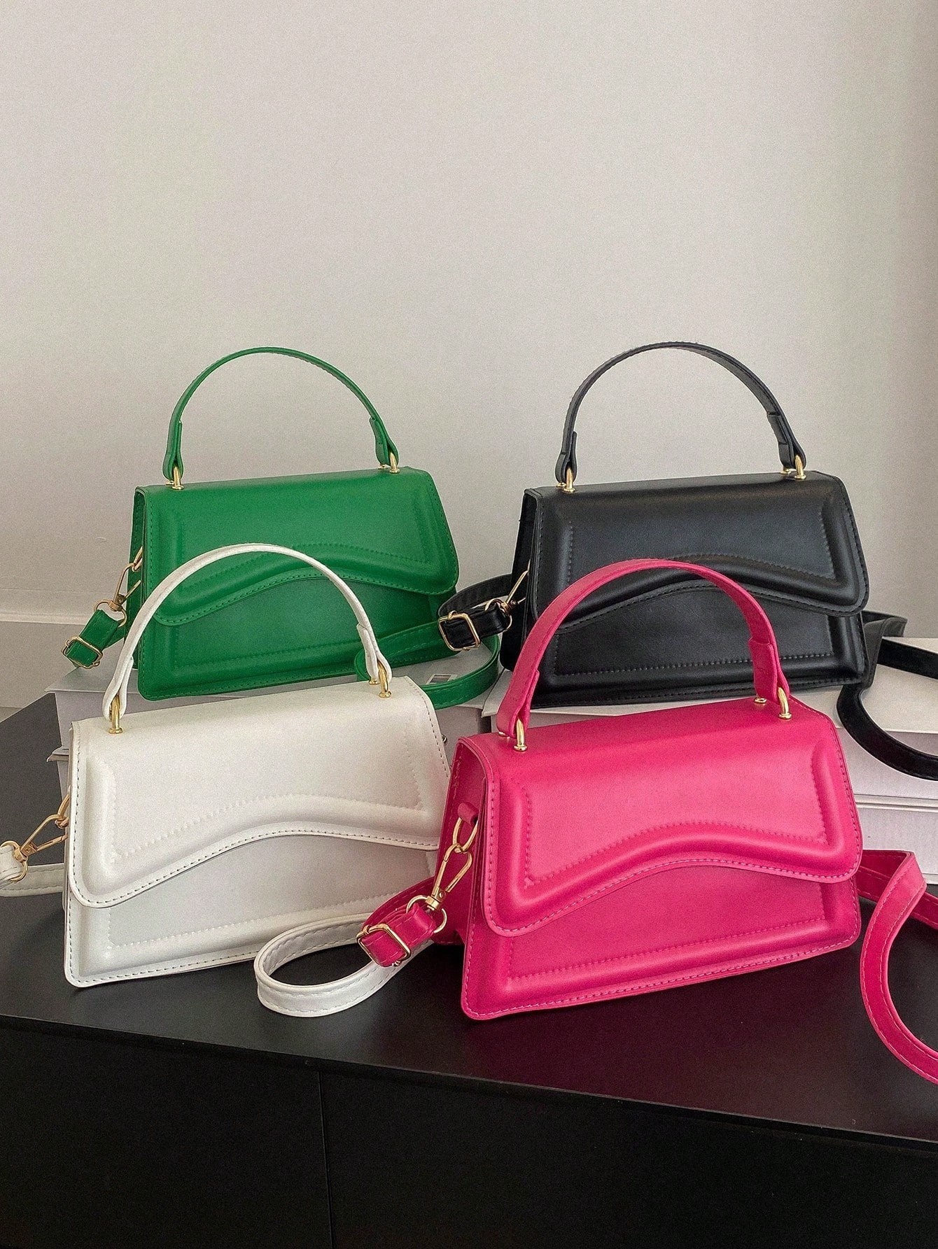 Buy SHEIN Mini Square Bag Solid Black Top Handle Flap Design in Pakistan