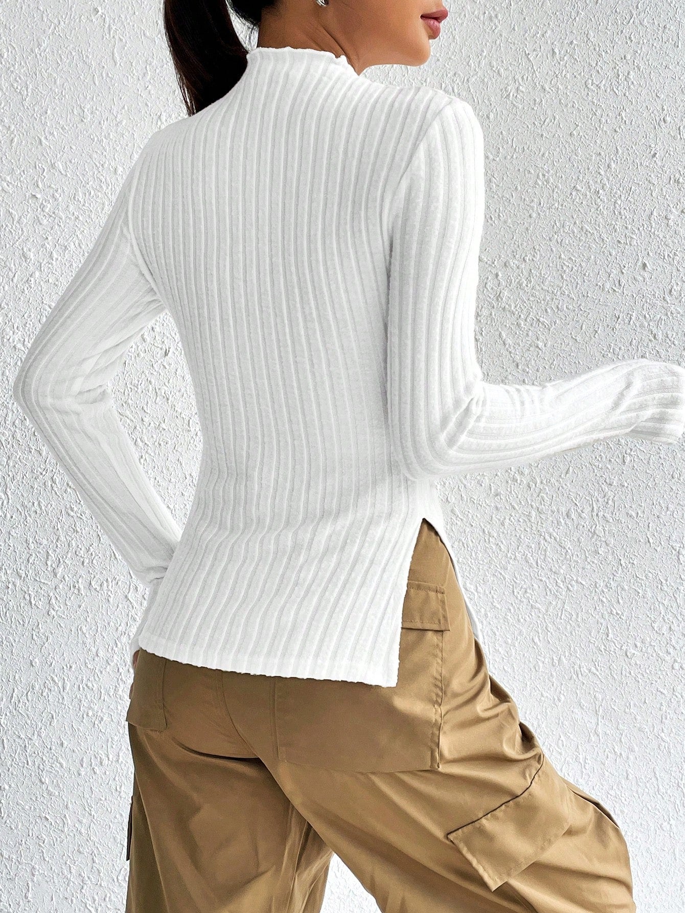 Buy SHEIN Mock Neck Ribbed Knit Tee in Pakistan