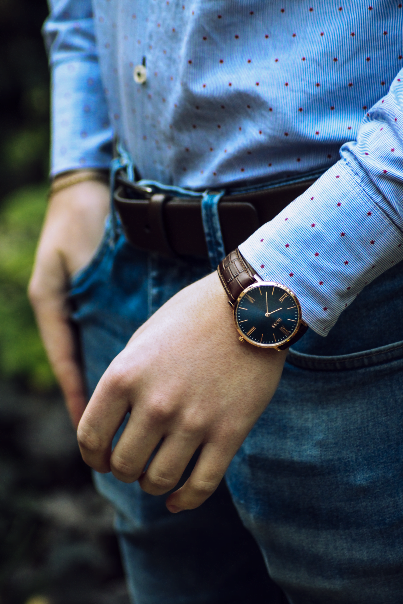 Buy Hugo Boss Mens Quartz Brown Leather Strap Navy Blue Dial 40mm Watch - 1513458 in Pakistan